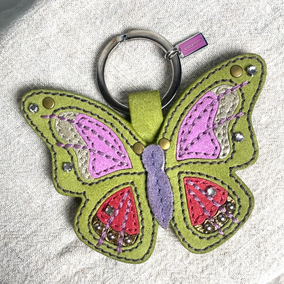 Coach Handbags - Coach Vintage Butterfly Keychain Green Suede Leather RARE